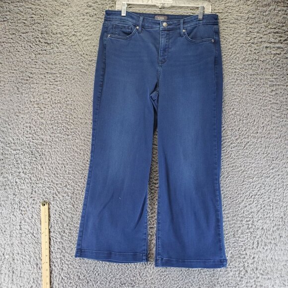 NYDJ Jeans Womens 10 Blue Bridgewater Wide Leg Stretch Denim Cropped - Picture 1 of 14